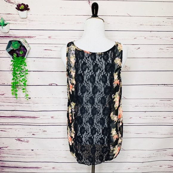 Papaya Sheer Black Floral & Lace Tank Top Size Medium - Picture 8 of 9